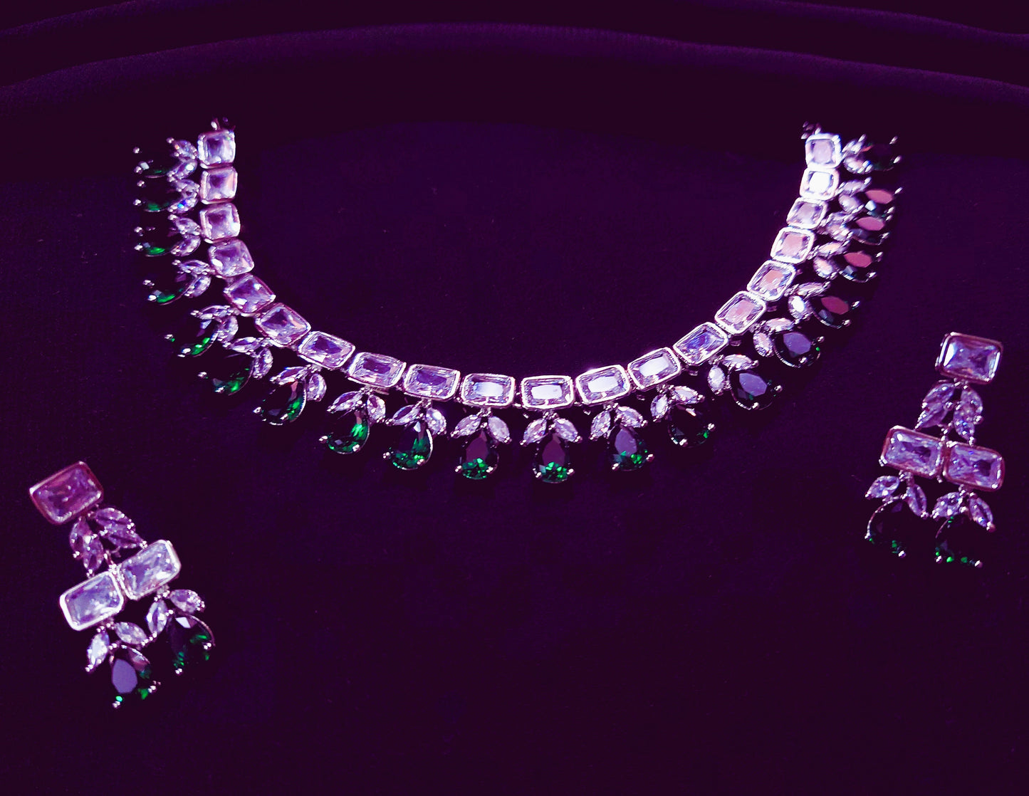 American Diamond Emerald Green Necklace Set