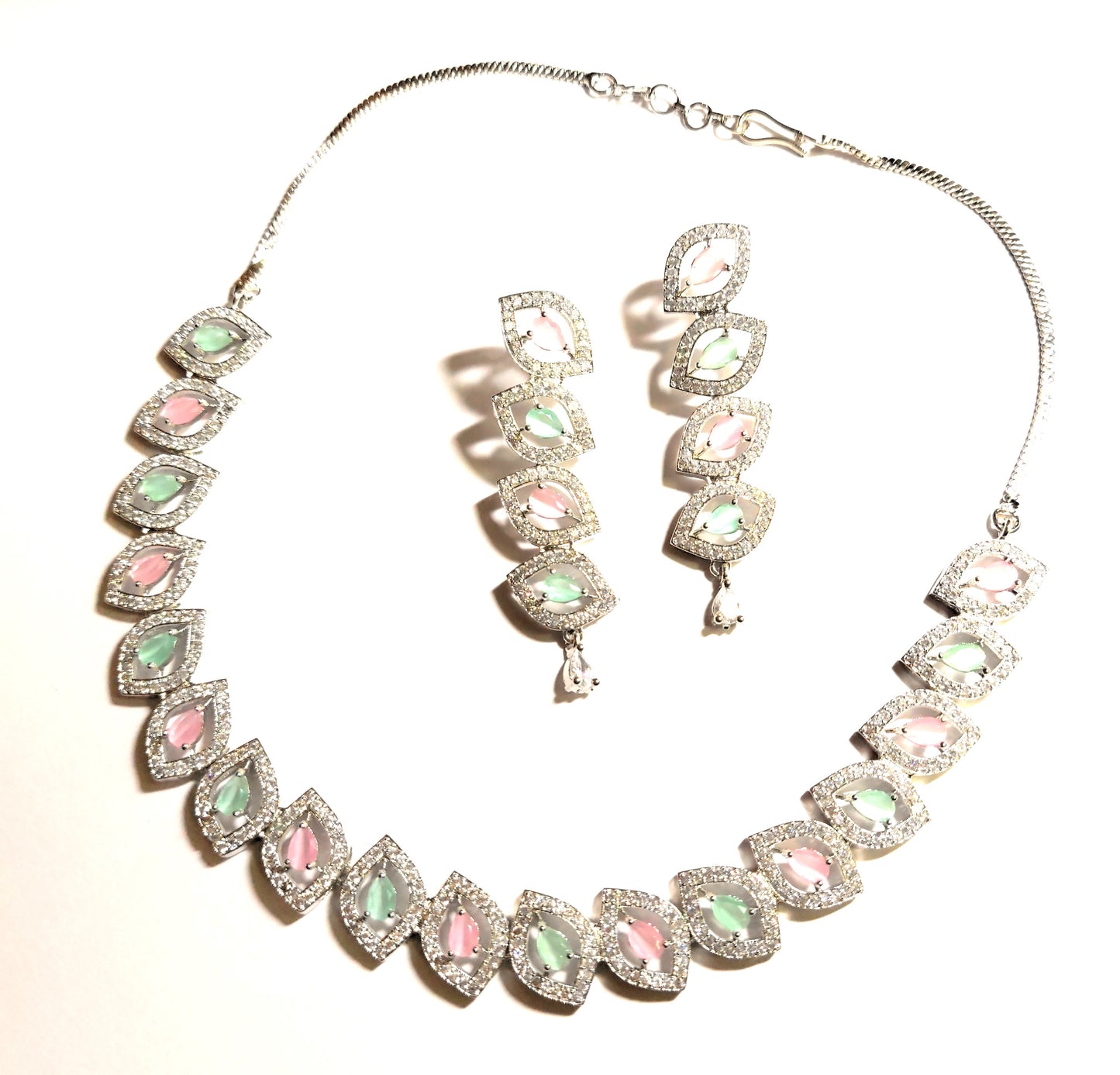 American Diamond Mint/Pastel Pink Necklace Set