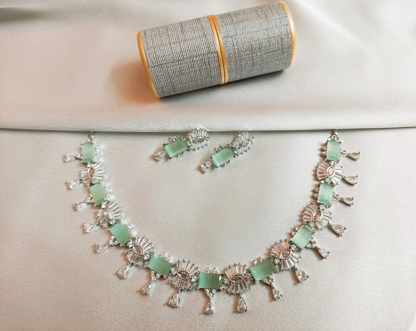 American Diamond Mint Green Necklace Set