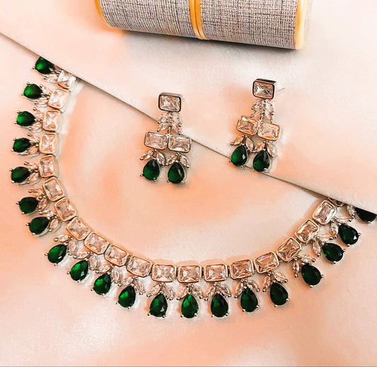 American Diamond Emerald Green Necklace Set