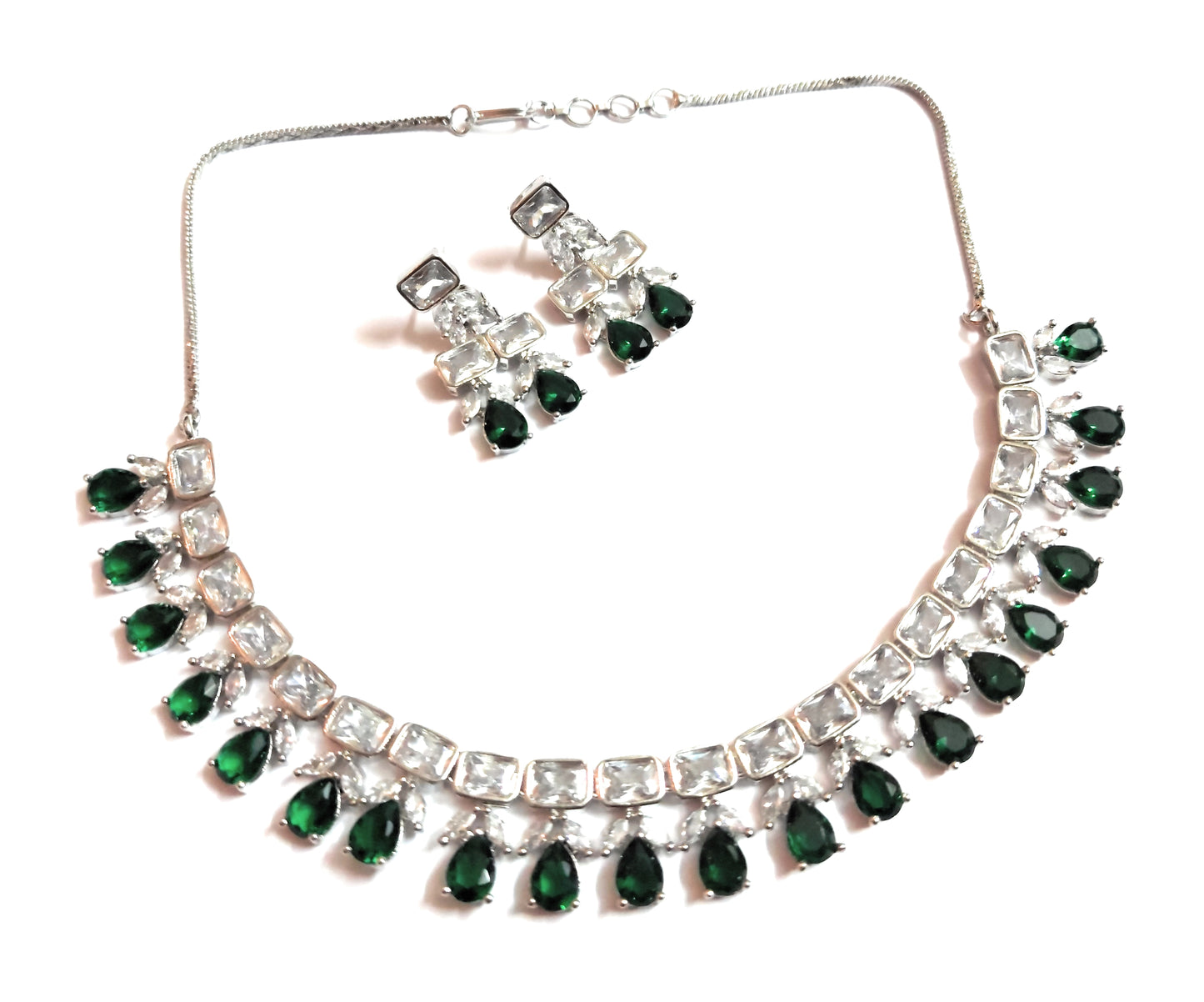 American Diamond Emerald Green Necklace Set