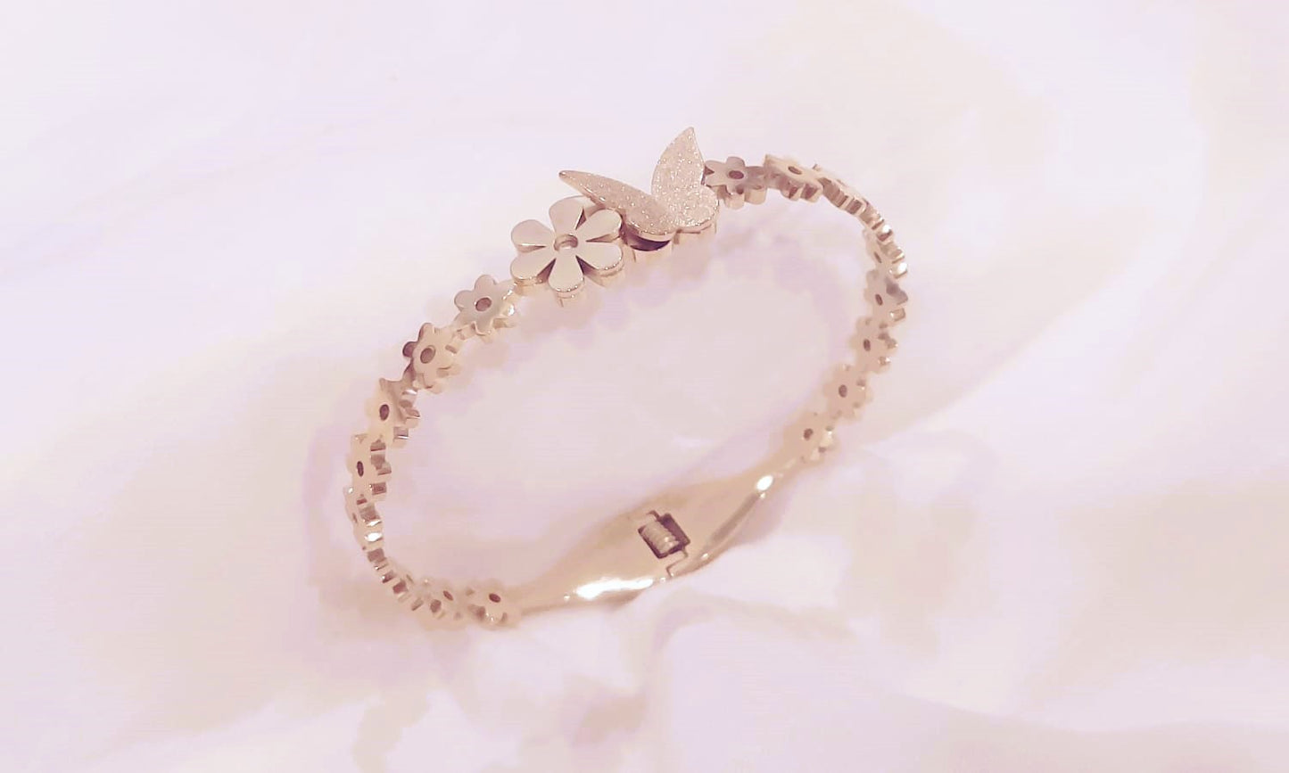 Stainless Steel 18K Gold Plated Butterfly Bangle Bracelet