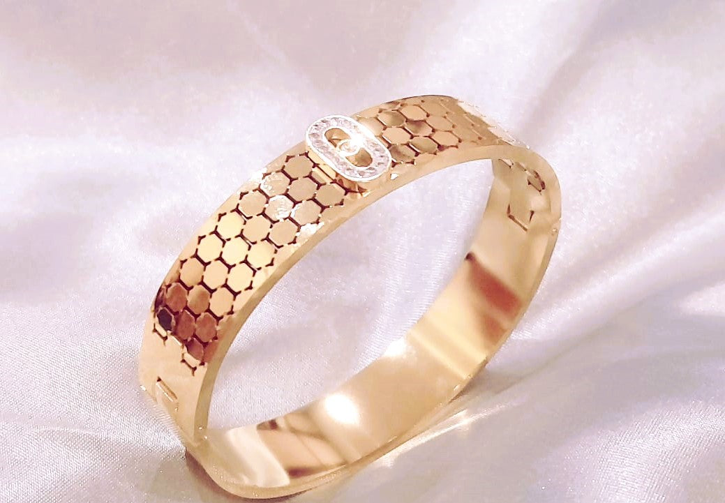 Stainless Steel 18K Gold Plated Honeycomb Bangle Bracelet