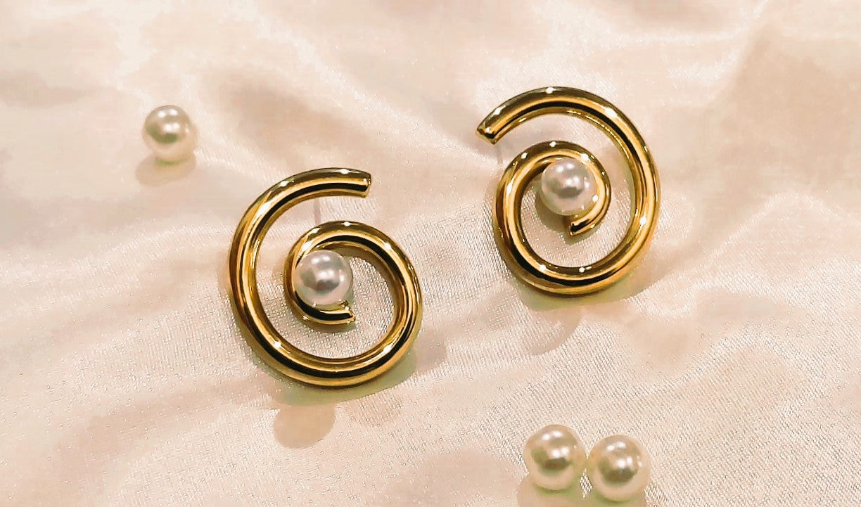 Stainless Steel 18K Gold Plated Swirl Earrings