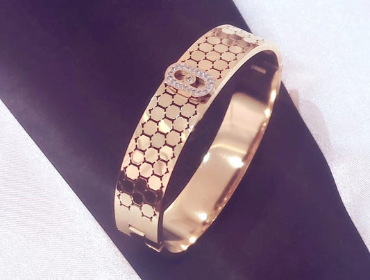 Stainless Steel 18K Gold Plated Honeycomb Bangle Bracelet