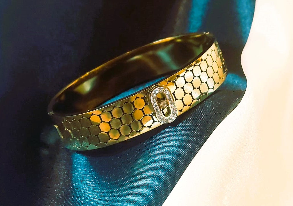 Stainless Steel 18K Gold Plated Honeycomb Bangle Bracelet