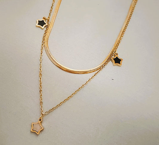 Stainless Steel 18K Gold Plated Starry Layered Necklace