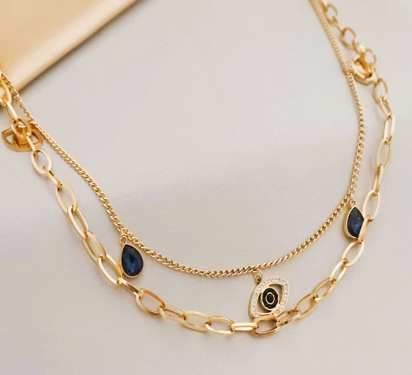 Stainless Steel 18K Gold Plated Evil Eye Layered Necklace