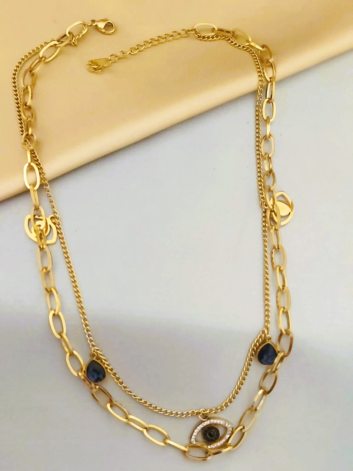 Stainless Steel 18K Gold Plated Evil Eye Layered Necklace